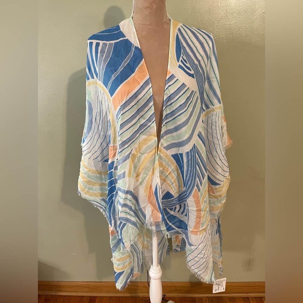 Echo Boho Colorful Abstract Patterned Kimono Swim Cover Casual Vacation OS NWT